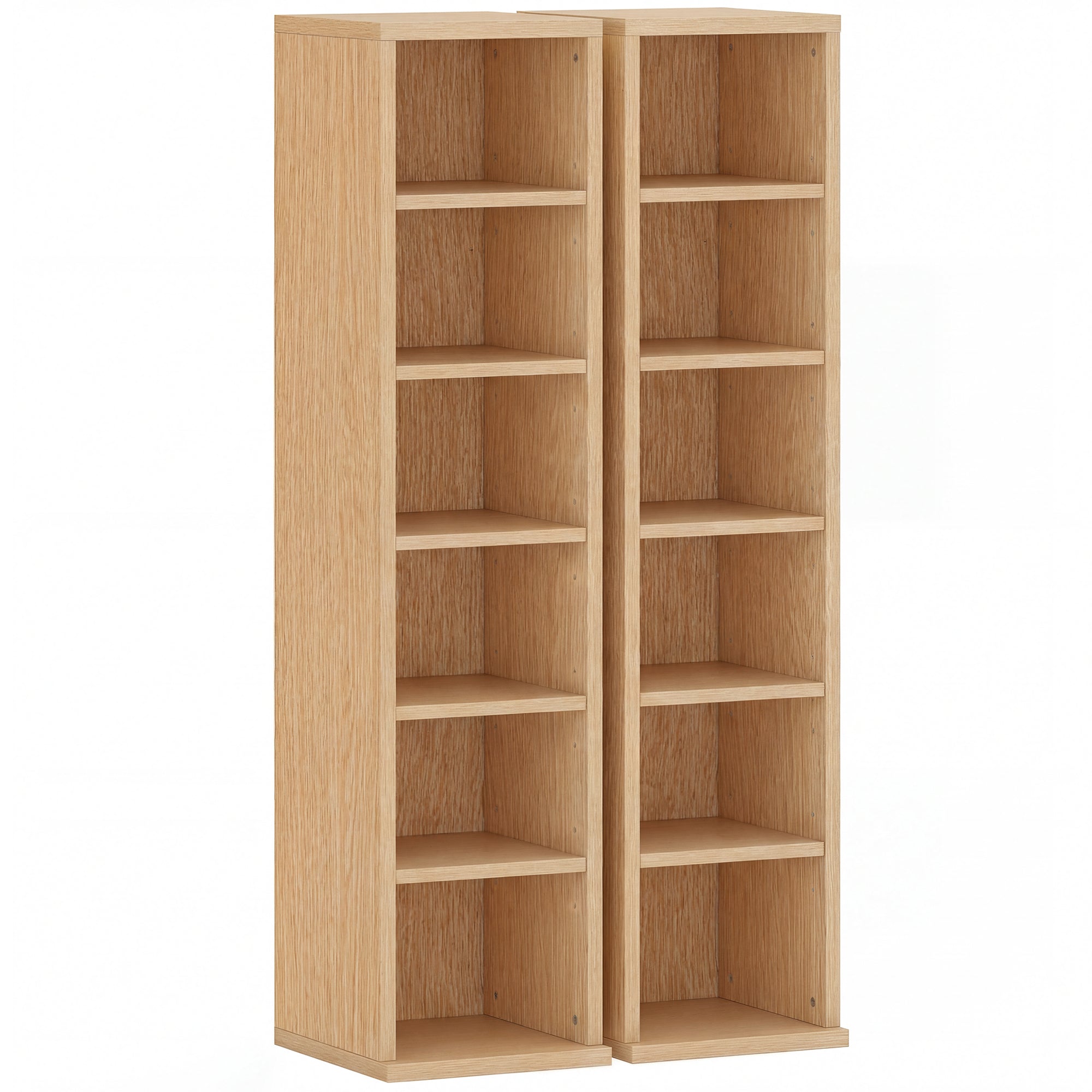 HOMCOM Set of 2 CD Media Display Shelf Unit Tower Rack with Adjustable Shelves, Natural 