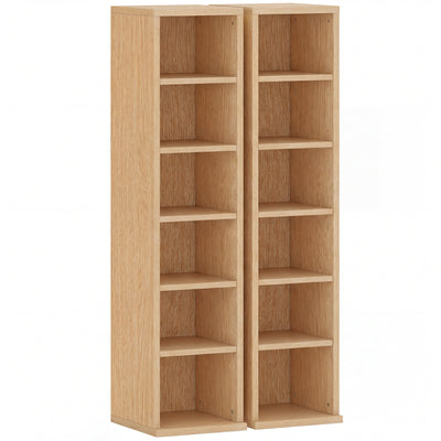 HOMCOM Set of 2 CD Media Display Shelf Unit Tower Rack with Adjustable Shelves, Natural 