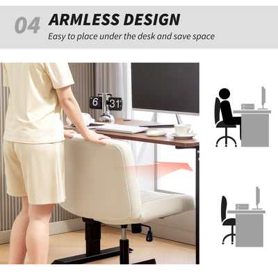 HOMCOM Armless Office Chair No Wheels, Linen Fabric Criss Cross Legged Desk Chair with Wide Seat, Thick Padding, Tilt Function, Height Adjustable Swivel Computer Seat for Home, Cream 