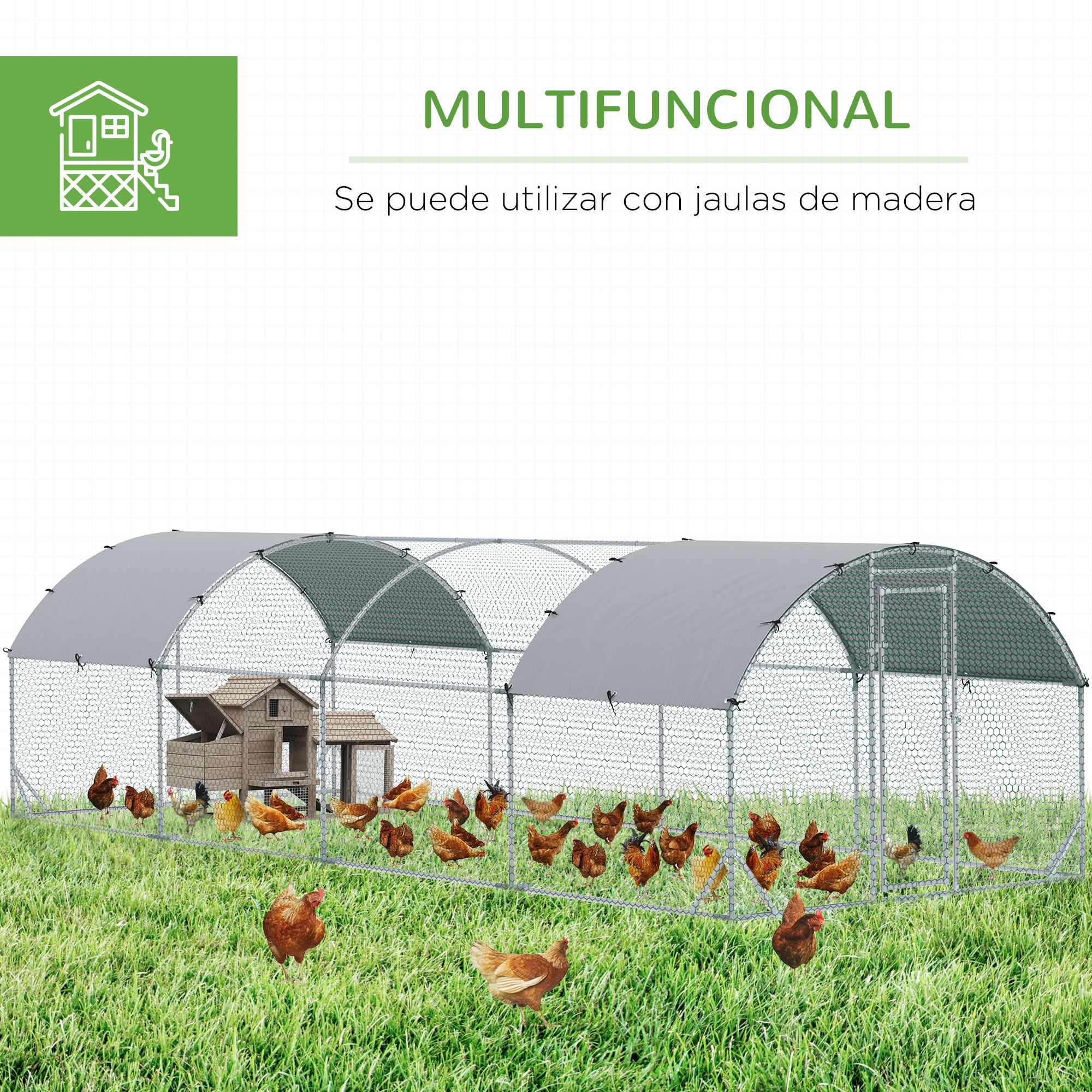 PawHut Walk In Chicken Run Galvanised Chicken Coop Hen Poultry House Cage Pet Playpen Garden with Water-Resist Covers 
