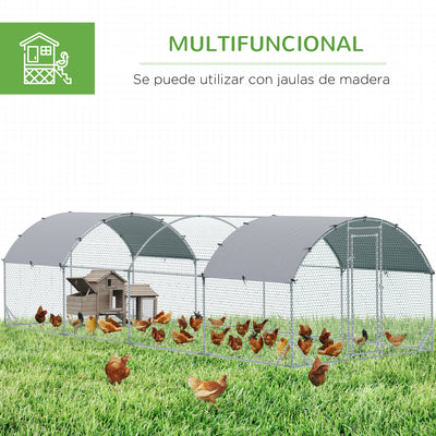 PawHut Walk In Chicken Run Galvanised Chicken Coop Hen Poultry House Cage Pet Playpen Garden with Water-Resist Covers 