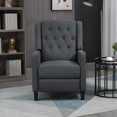HOMCOM Wingback Recliner Chair for Home Theater, Button Tufted Microfibre Cloth Reclining Armchair with Leg Rest, Deep Grey 