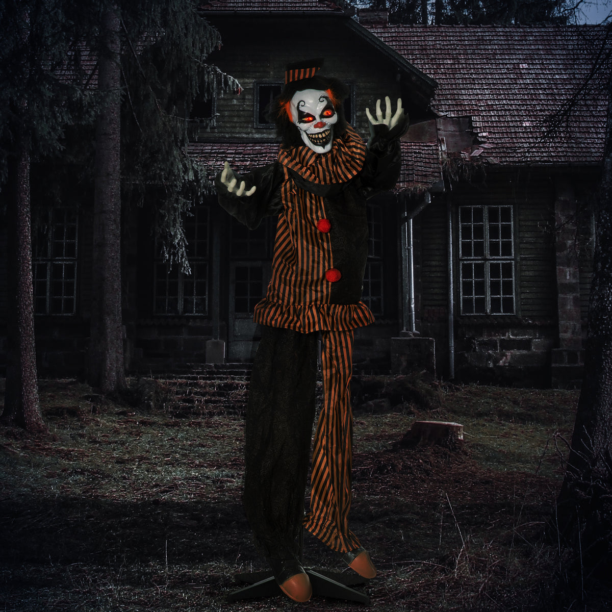 Outsunny 67 Inch Life Size Outdoor Halloween Decorations Talking Circus Clown, Animated Prop Animatronic Decor with Light Up Eyes, Laughter 