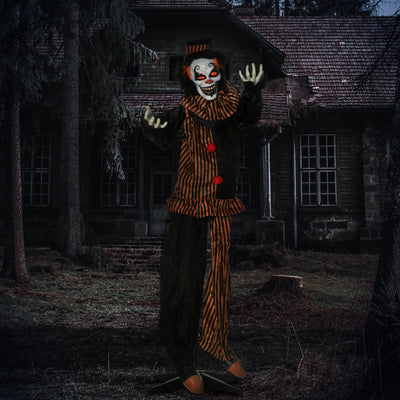 Outsunny 67 Inch Life Size Outdoor Halloween Decorations Talking Circus Clown, Animated Prop Animatronic Decor with Light Up Eyes, Laughter 