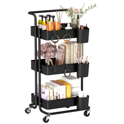 HOMCOM Three-Tier Home Trolley, with Handle and Wheels - Black 