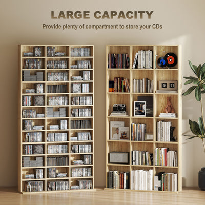 HOMCOM CD Storage Unit with Adjustable Shelves, 102 x 195 cm, Oak Tone 