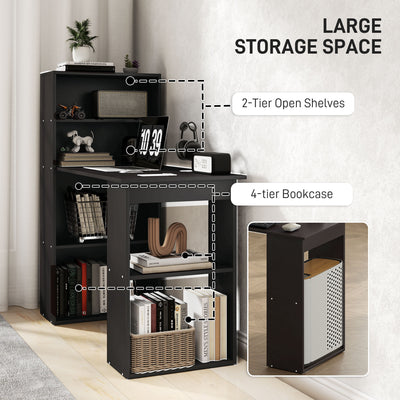 HOMCOM 120cm Modern Computer Desk Bookshelf Study Table Workstation PC Laptop Writing Home Office 6 Shelves, Black 