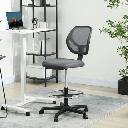 Vinsetto Ergonomic Mesh Standing Desk Chair with Adjustable Footrest Ring and Seat Height Charcoal Grey