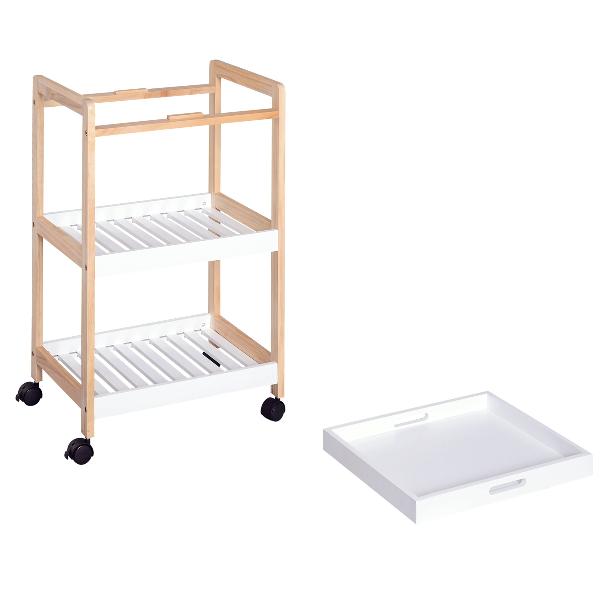 HOMCOM 3-Tier Mobile Kitchen Trolley Cart Storage Shelves Rack Rolling Wheels White 46 x 35 x 74.5 cm 