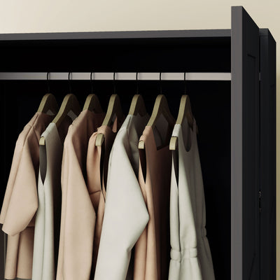 HOMCOM Double Paneled Door Wardrobe, with Shelves - Black 