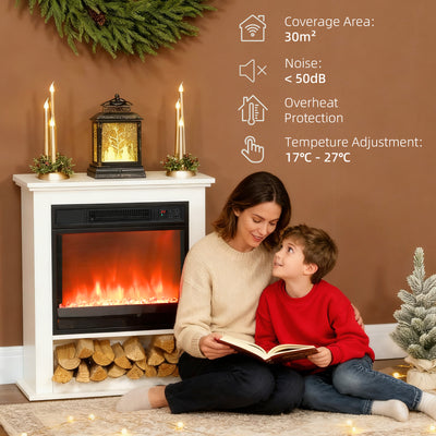 HOMCOM 1800W Adjustable Faux Flame Electric Fireplace - White 