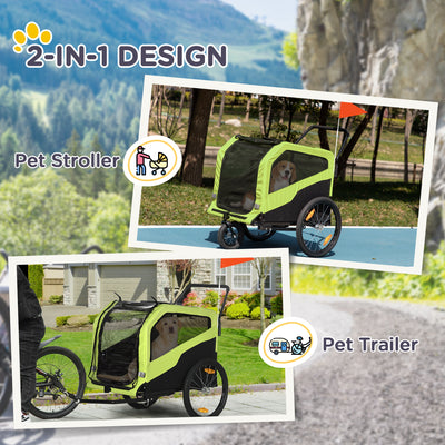 PawHut Dog Bike Trailer, 2 in 1 Dog Stroller for Large Dogs with Hitch, Quick-release 20" Wheels, Pet Bicycle Cart Trolley Carrier for Travel, Green 