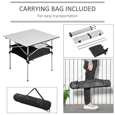 Outsunny Portable Camping Table w/ Mesh Bag & Steel Frame Hiking Furniture Desk, Silver Black 