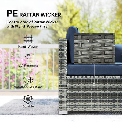 Outsunny 8 Pieces PE Rattan Corner Sofa Set, Outdoor Garden Furniture Set, Patio Wicker Sofa Seater w/ Cushion, Dark Blue 