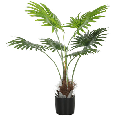 HOMCOM 94cm Artificial Palm Tree, Decorative Artificial Plant with Lifelike PEVA Leaves and Coconut Coir, Fake Tree with Plastic Pot and Flocking for Home Office Decor, Green 
