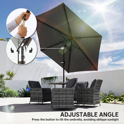 Outsunny 2.6 m Garden Parasol Umbrella with Aluminium Pole, Outdoor Patio Umbrella with Tilt and Crank, Vent, Black 
