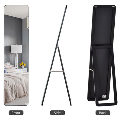HOMCOM Full Length Mirror, Free Standing or Wall Hanging, Tall Full Body Mirror for Bedroom, Hallway, Black 