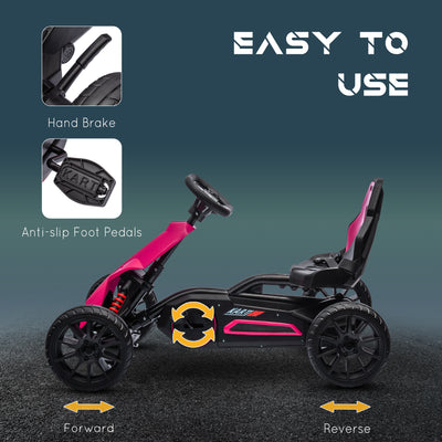 HOMCOM Kids Pedal Go Kart, with Adjustable Seat, EVA Wheels, Seat, Handbrake - Pink 