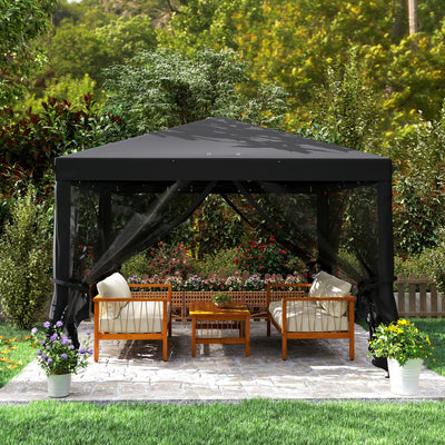 Outsunny 3 x 3\'c2\'a0m Pop Up Gazebo, 420D Garden Tent Canopy with Removable Mesh Sidewall Netting, Carry Bag for Garden Patio Outdoor, Black 