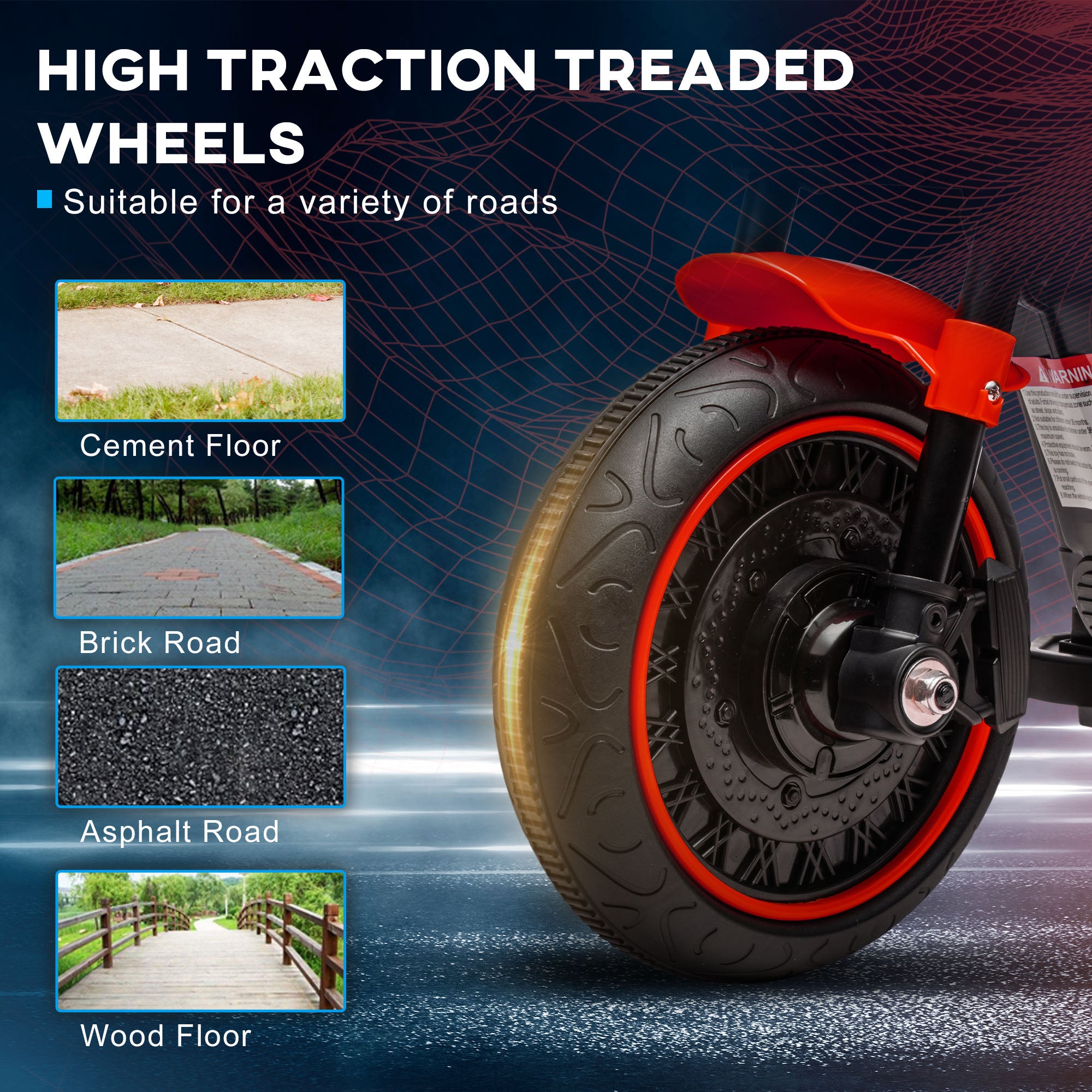 HOMCOM 6v Electric Motorbike with Training Wheels, One-Button Start - Red 