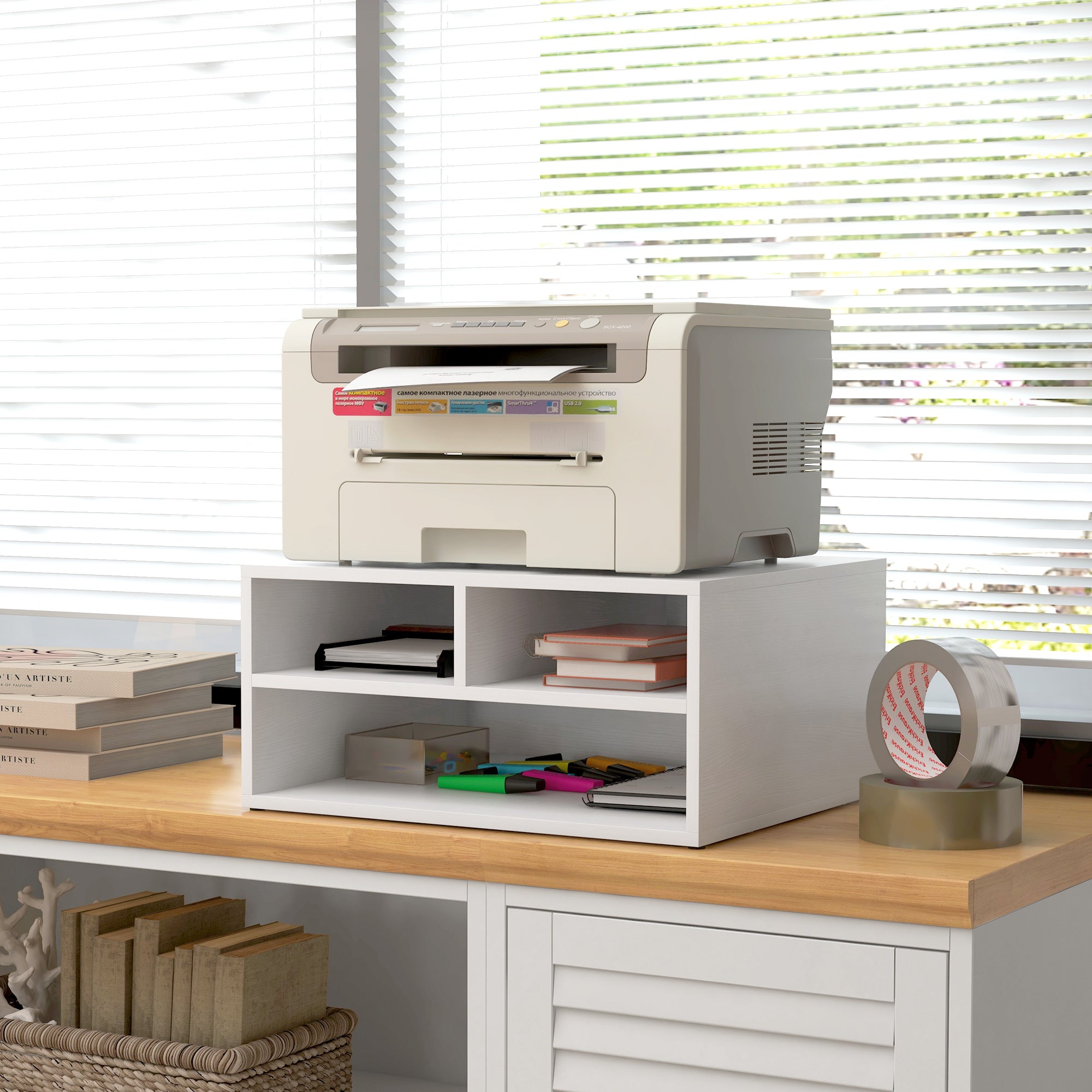 HOMCOM Three-Compartment Printer Storage Cabinet - White 