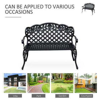 Outsunny Garden Bench, Cast Aluminium, 107Lx58Wx85H cm-Black 