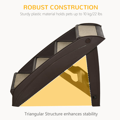 PawHut Foldable Four-Step Pet Stairs, for Cats, Small Miniature Dogs, with Non-Slip Mats 62 x 38 x 49.5cm - Brown 