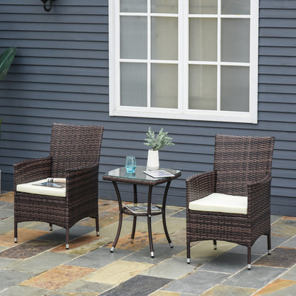 Outsunny Three-Piece Rattan Chair Set, with Cushions - Brown 