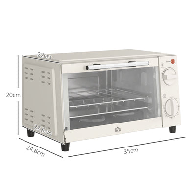 HOMCOM Mini Oven, 9L Countertop Electric Grill, Toaster Oven with Adjustable Temperature, Timer, Dishwasher Safe Baking Tray and Wire Rack, 750W, Cream 