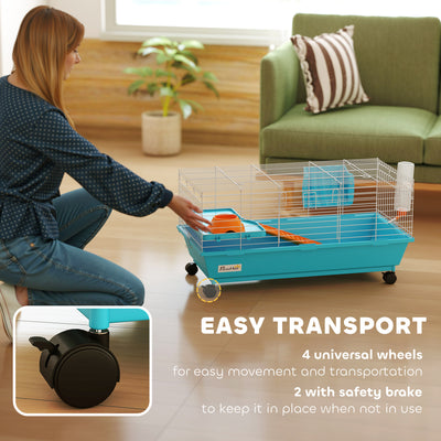 PawHut Small Animal Cage Rabbit Guinea Pigs Chinchillas Cage with Wheels Water Bottle 
