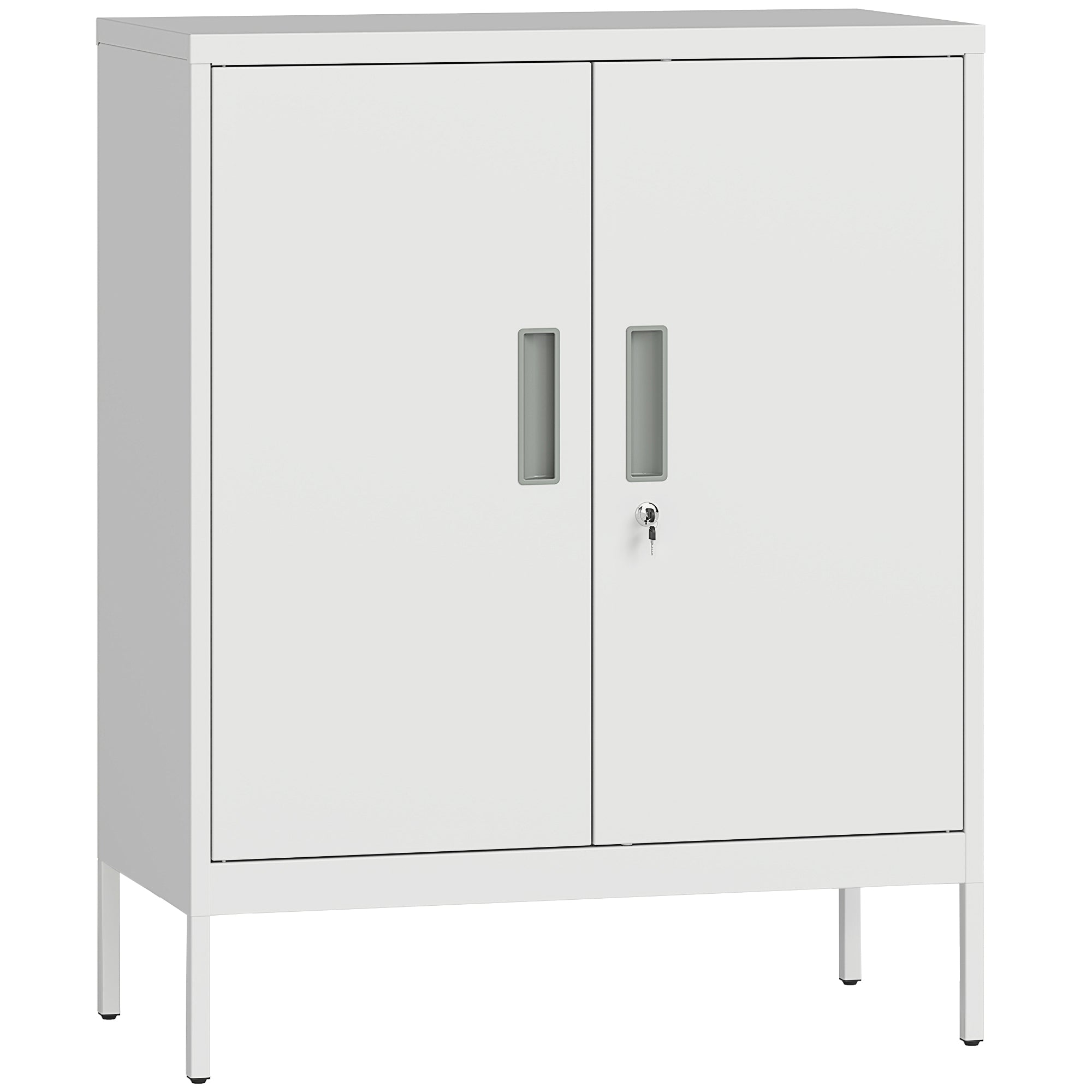 HOMCOM Metal Storage Cabinet with Lock and Adjustable Shelves - White 