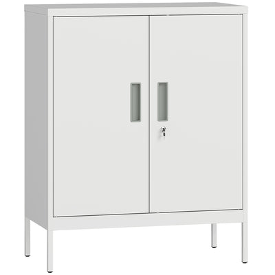 HOMCOM Metal Storage Cabinet with Lock and Adjustable Shelves - White 