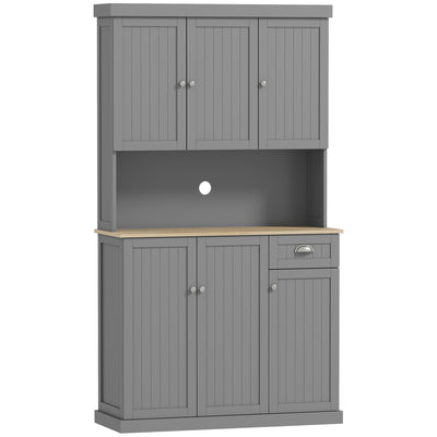 HOMCOM 180cm Freestanding Kitchen Cabinet, Modern Storage Cupboard with Open Countertop, Drawer and 6 Doors, Grey 