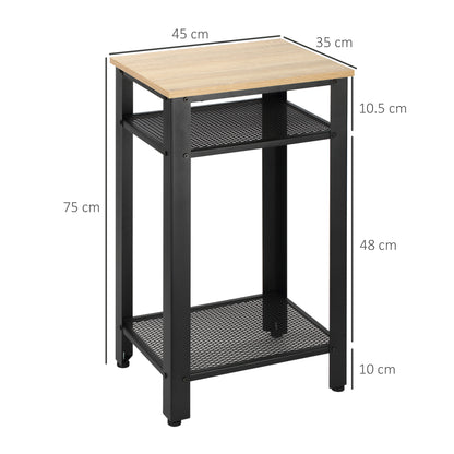 HOMCOM Tall Side Table with 3 Layer 2 Shelves Storage Display Industrial-Style Metal Frame Bedside End Table Nightstand for Living Room Bedroom Lounge 
