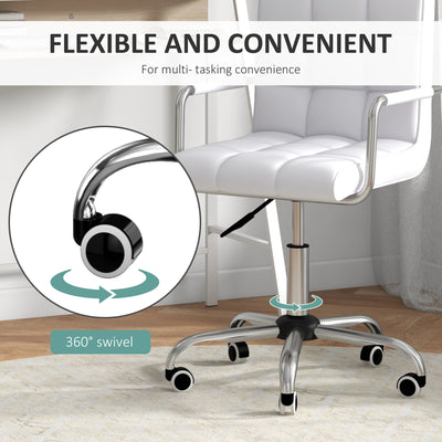 HOMCOM Home Office Chair and Computer Desk Set, Faux Leather Desk Chair with Swivel Wheels, Study Desk with Storage Shelf, White 