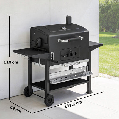 Outsunny Charcoal BBQ Grill Smoker with Electric Rotisserie Kit, Portable Barbecue Grill with Warming Rack, Black 