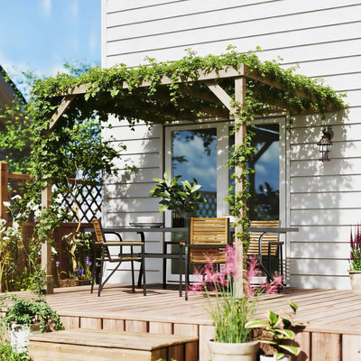 Outsunny Lean-To Wooden Pergola Kit, Decorative Garden Gazebo with Stable Structure and Concrete Anchors, 2.4 x 2.4m, Light Brown 
