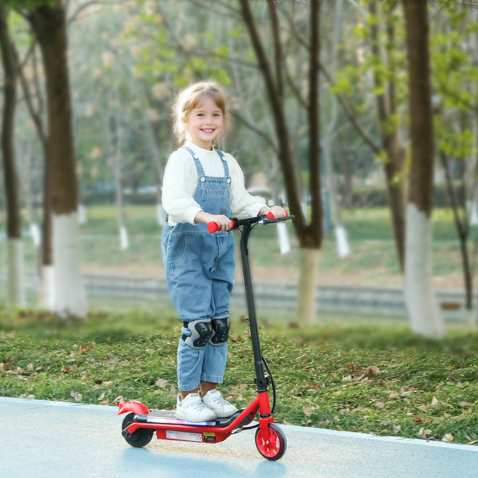 AIYAPLAY Electric Scooter for Kids Ages 6-14, with Dual Brakes, Flash Wheel and Colourful Light, Kids Electric Scooter E Scooter, Up to 12 KM/H & 10 KM, Red 