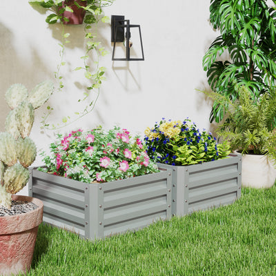 Outsunny Set of Two 60 x 60cm Steel Planter Boxes - Light Grey 