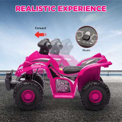 AIYAPLAY 6V Kids Electric Quad Bike w/ Music, Forward Function, for 2-6 Years, Pink 