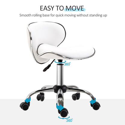 HOMCOM Adjustable Rolling Swivel Beauty Salon Chair, Stool for Spa, Technician - White 
