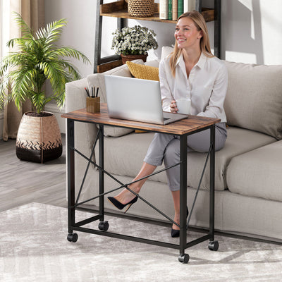HOMCOM 80 cm Folding Desk on Wheels - Rustic Brown 