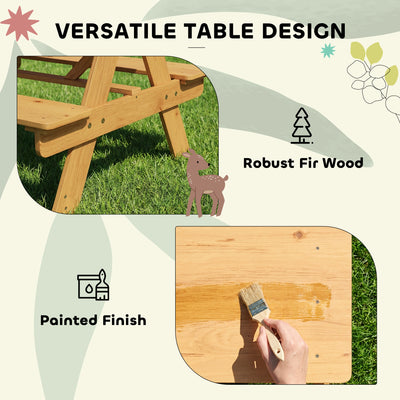 AIYAPLAY Kids Picnic Table for Outdoor Wooden Table & Bench Set with Integrated Benches Natural Wood 