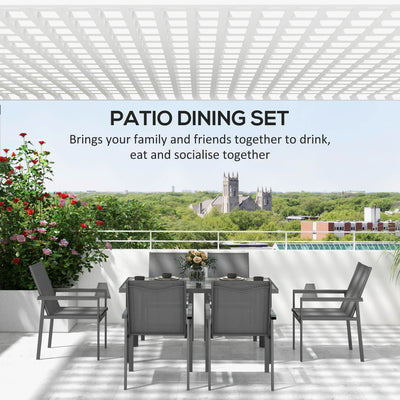 Outsunny Seven-Piece Metal Dining Set, with Glass-Top Table - Grey 