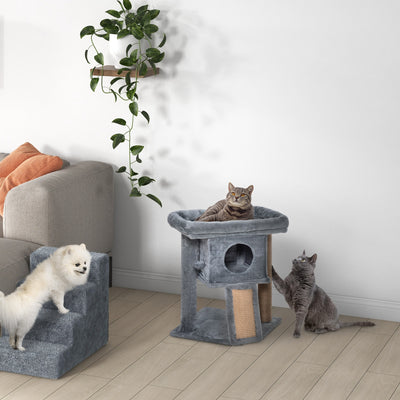 PawHut Cat Tree Tower for Indoor Cats Cat Scratching Post Climbing Activity Centre w/Jute Scratching Pad, Toy Ball, Cat House - Grey 