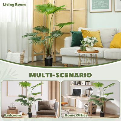 HOMCOM 145cm Artificial Palm Tree, Decorative Artificial Plant with Lifelike PEVA Leaves and Coconut Coir, Fake Tree with Plastic Pot and Flocking for Home Office Decor, Green 