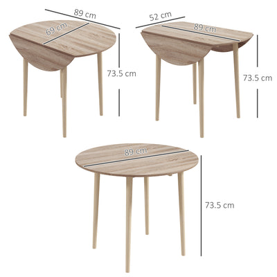 HOMCOM Folding Dining Table for 4, Round Drop Leaf Table, Modern Space Saving Small Kitchen Table with Wood Legs for Dining Room, Natural 