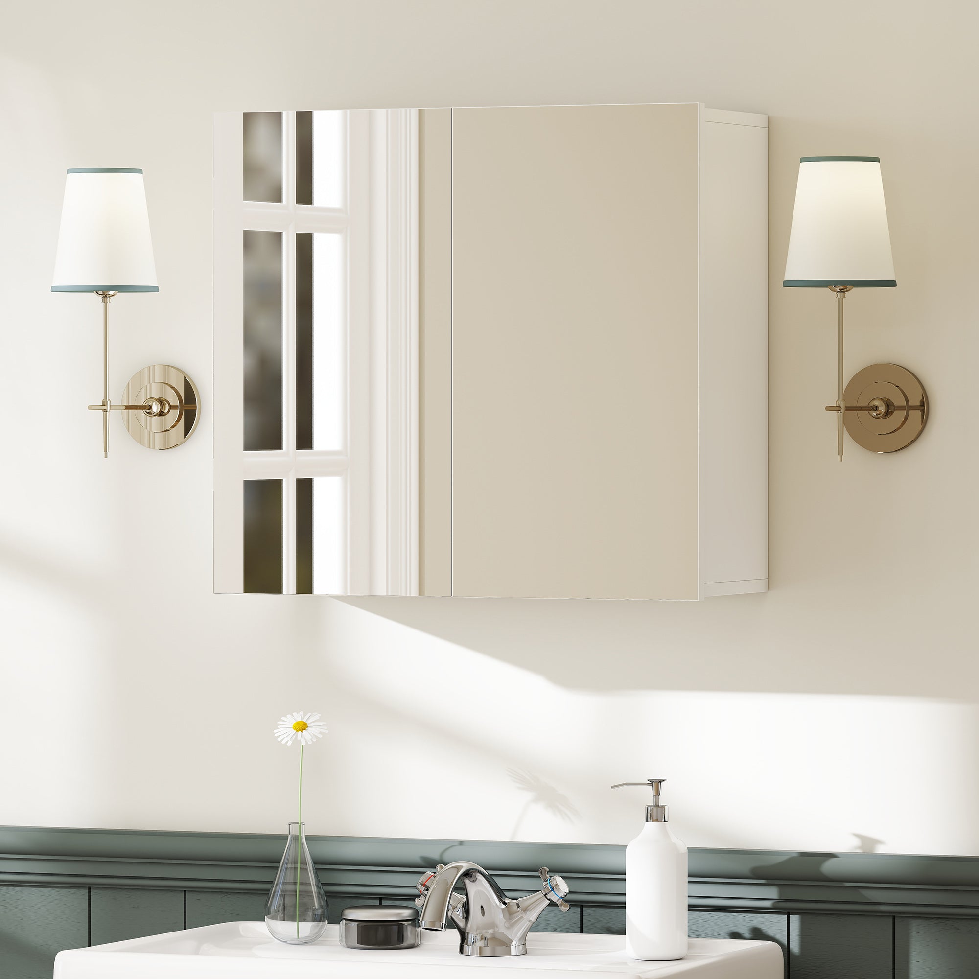 HOMCOM Double-Door Bathroom Mirror Cabinet - White 