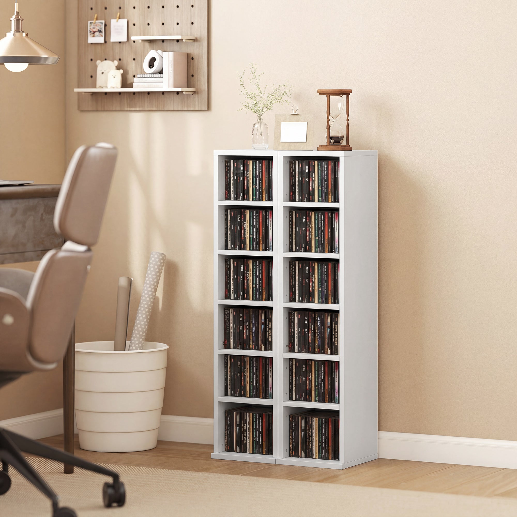 HOMCOM Set of 2 CD Media Display Shelf Unit Tower Rack with Adjustable Shelves, White 