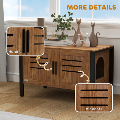 PawHut Cat Litter Box Enclosure with Tall Legs, Scratching Board, Double Doors, Ventilation Holes, 80 x 45 x 50 cm, Dark Brown 